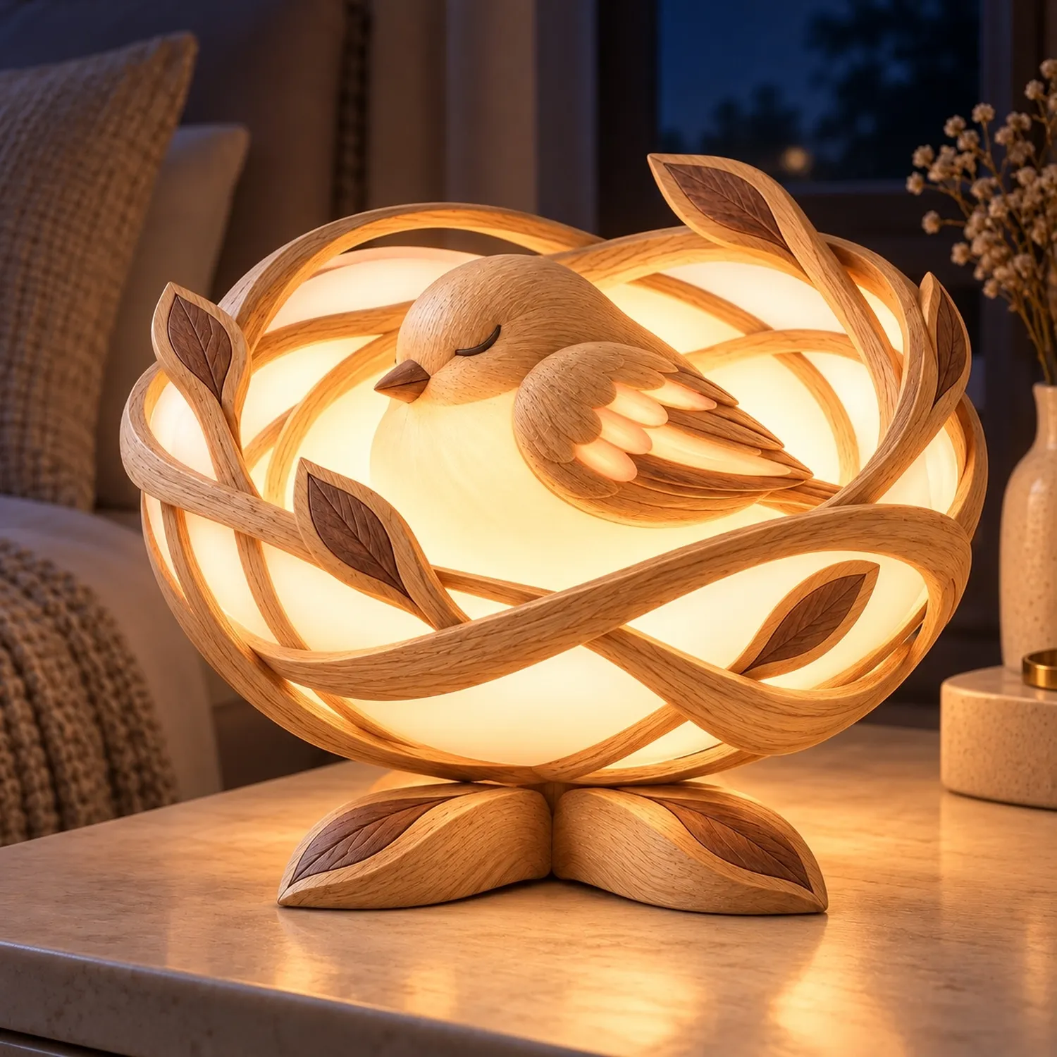Wood Songbird Lullaby Lamp Nature Aesthetic Cozy Seating Styling Accent