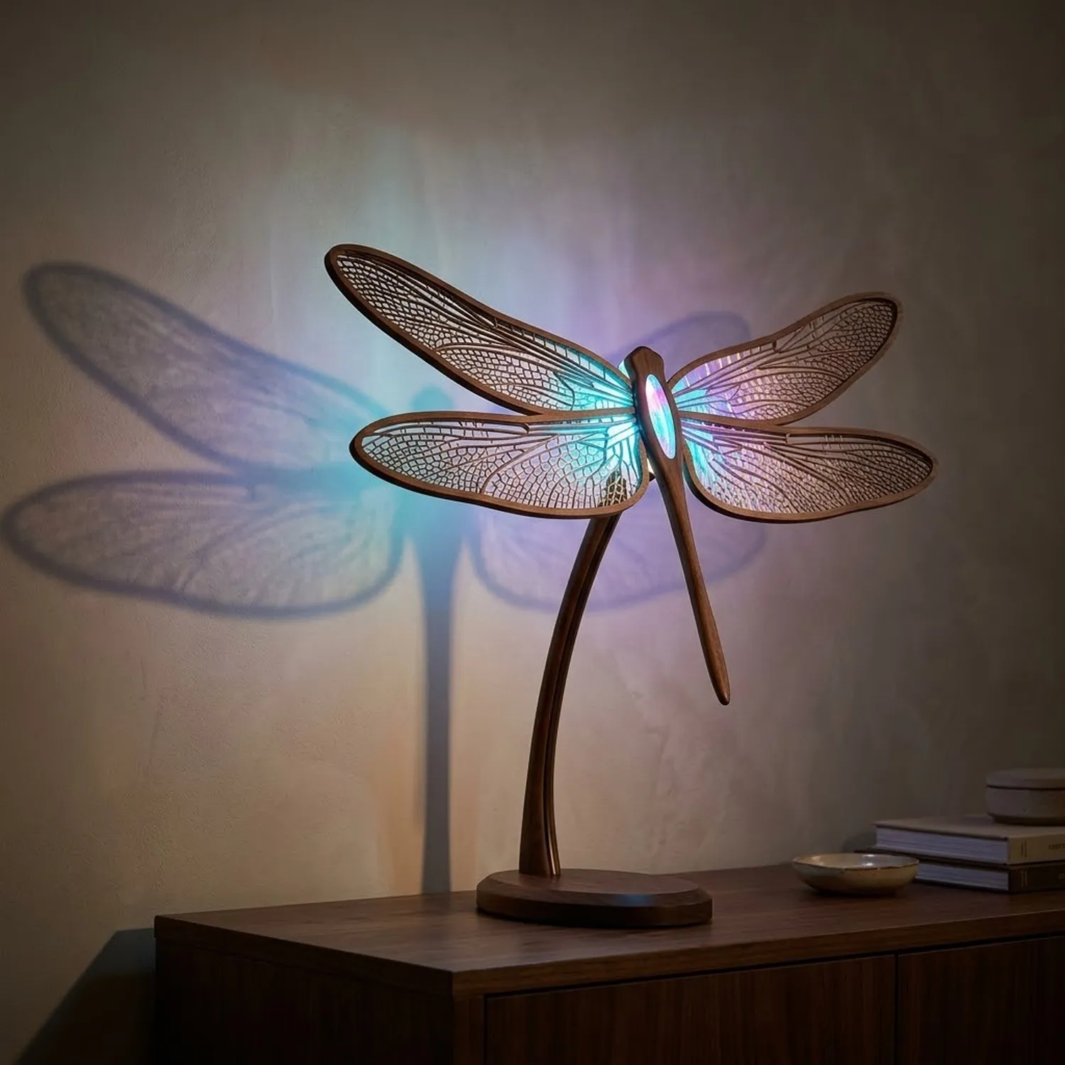 Wood Dragonfly Prism Lamp Delicate Insect Nature Aesthetic Interior Decor