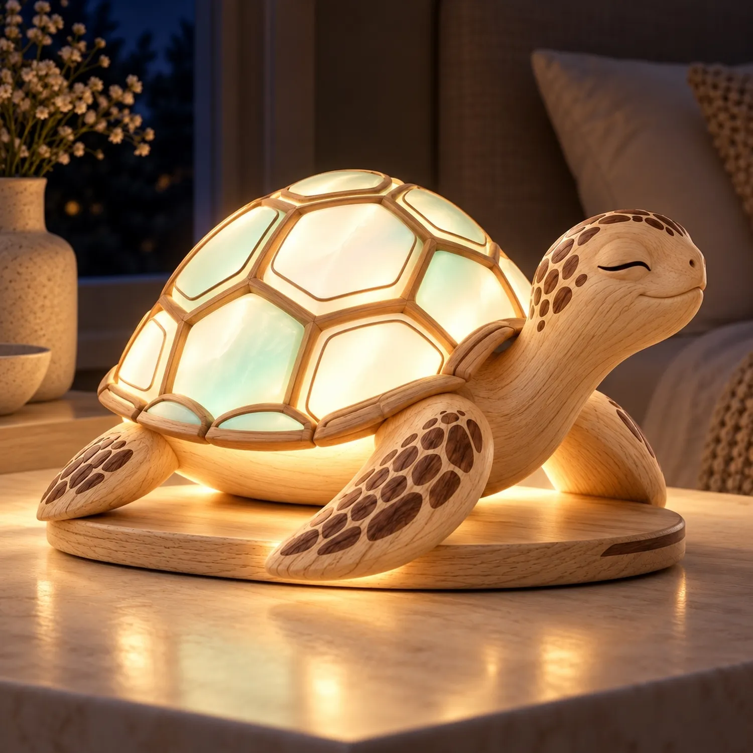 Wood Turtle Opal Lamp Aquatic Animal Unique Artisan Design Accent Lighting