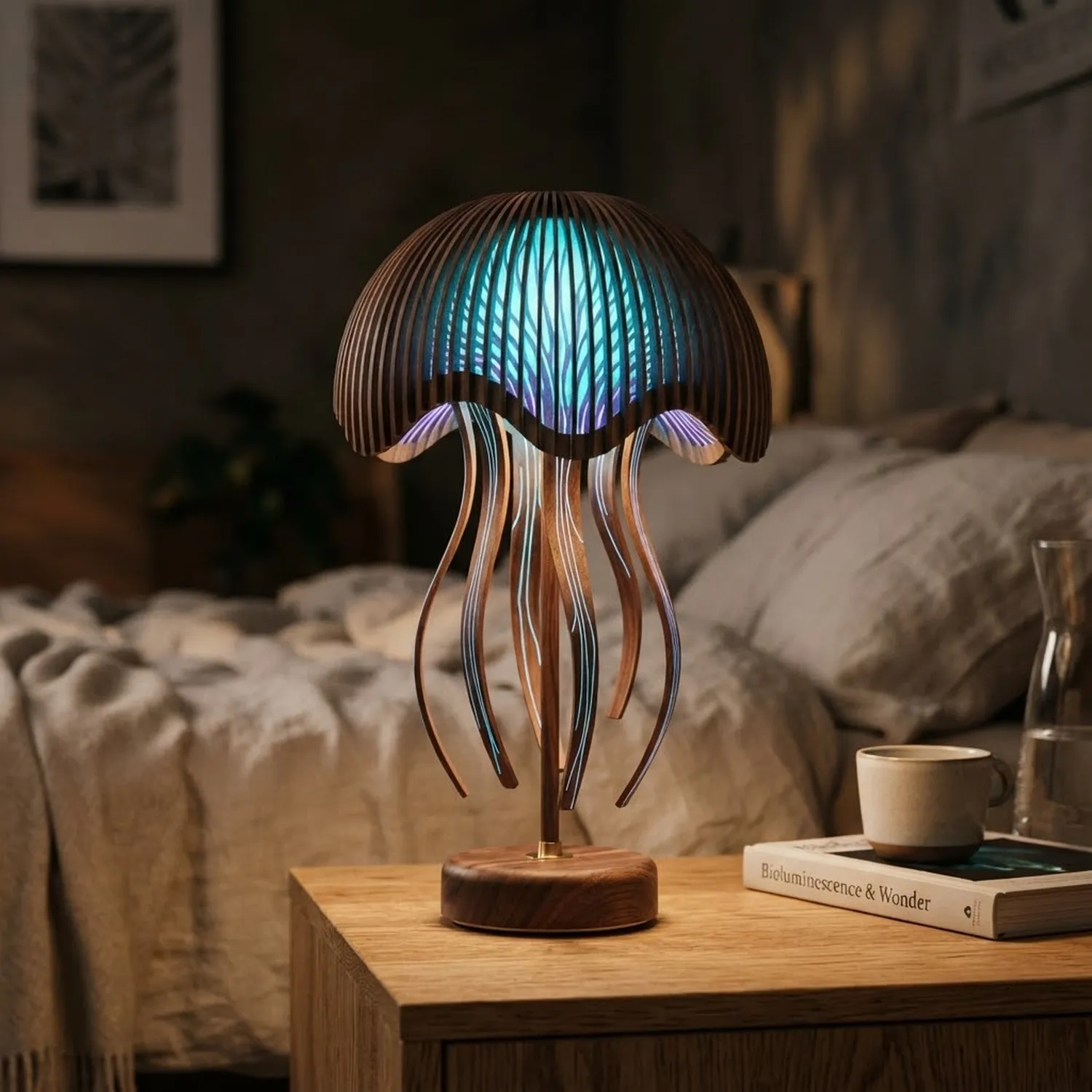 Wood Jellyfish Aura Lamp Classic Furniture Accent Interior Styling