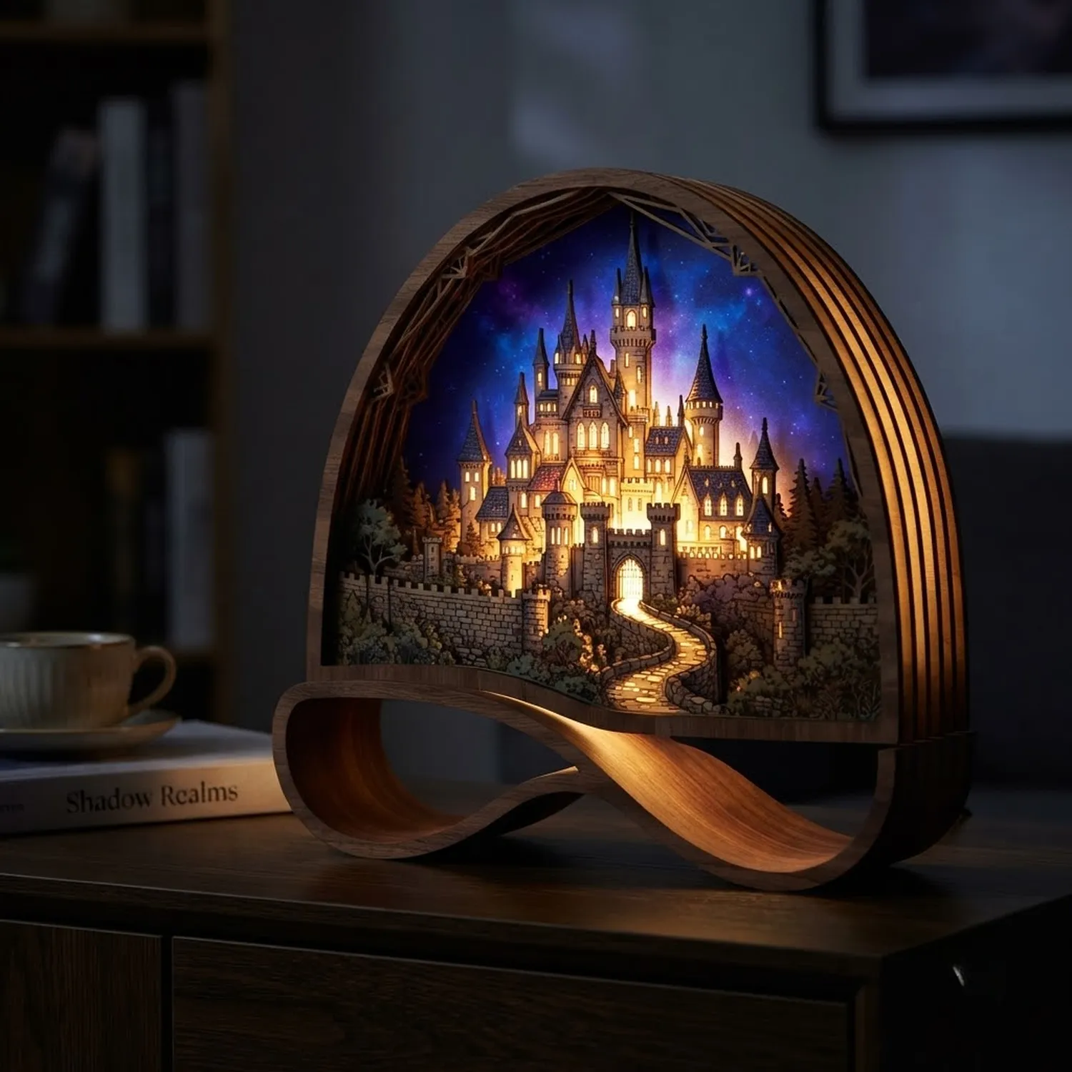 Wood Castle Shadow Lamp Classic Furniture Accent Living Room Decor